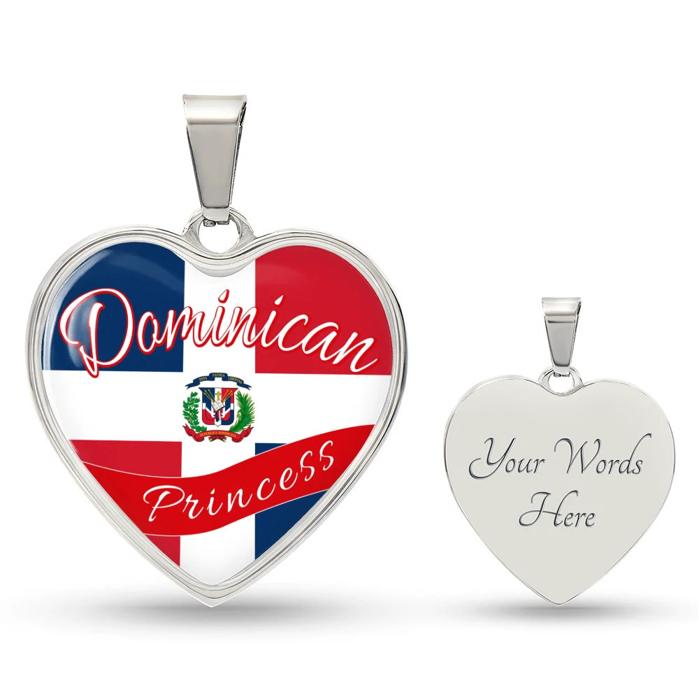 Dominican Princess Necklace Personalized Engraved Silver Heart Necklace Custom